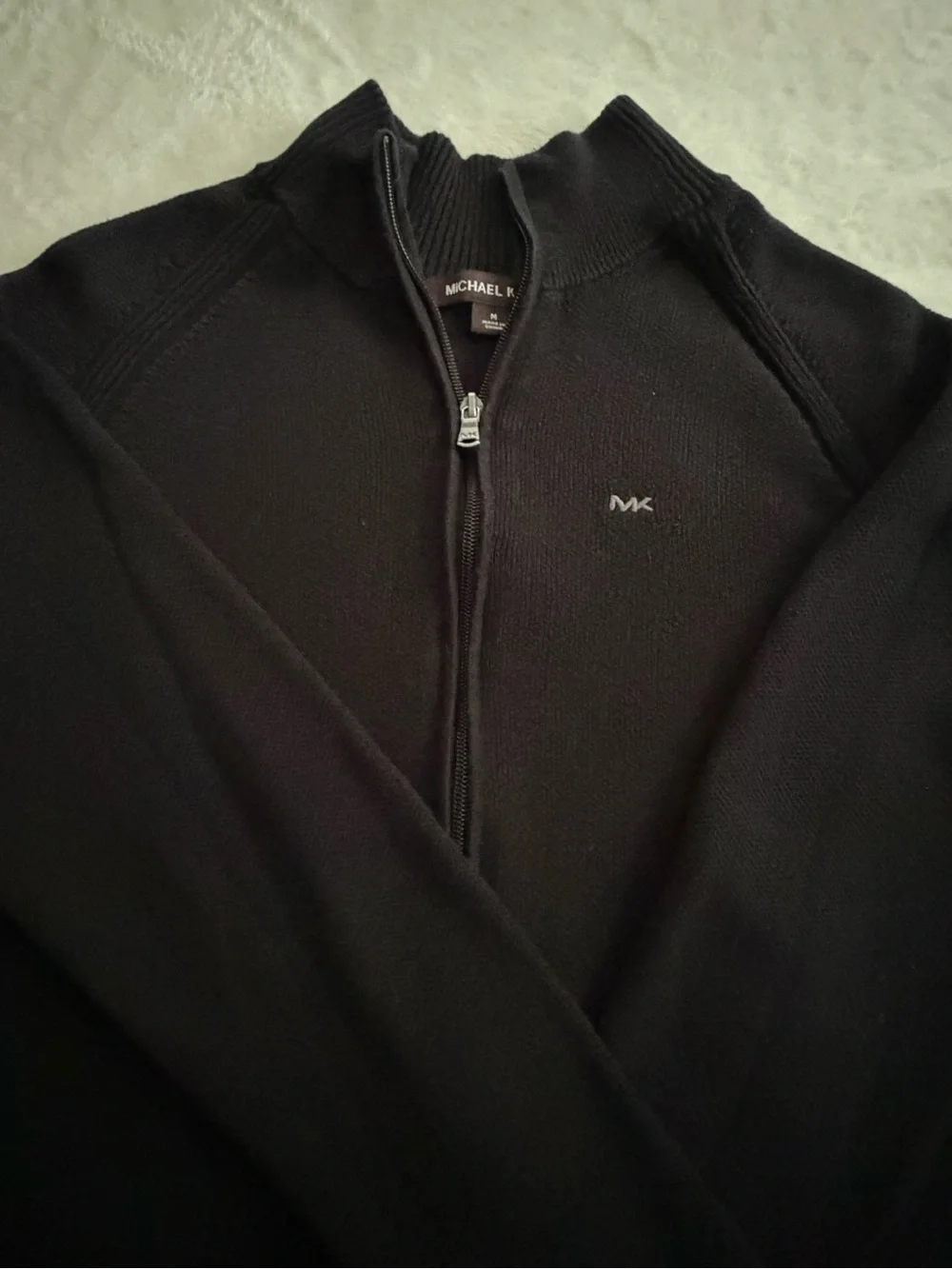 Michael Kors Black Full-Zip Ribbed Mock Neck Cardigan